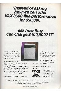 Ridge Computers  - Instead of asking how we can offer VAX 8600-like performance for $50,000 ask how they can charge $400,000??!