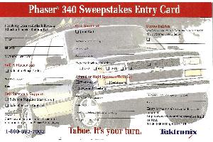 Tektronix - Phaser 340 Sweepstakes Entry Card