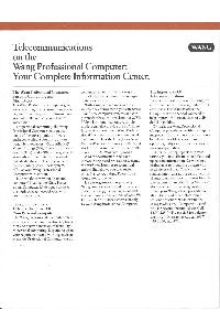 Wang Laboratories Inc. - Telecommunications on the Wang Professional Computer: